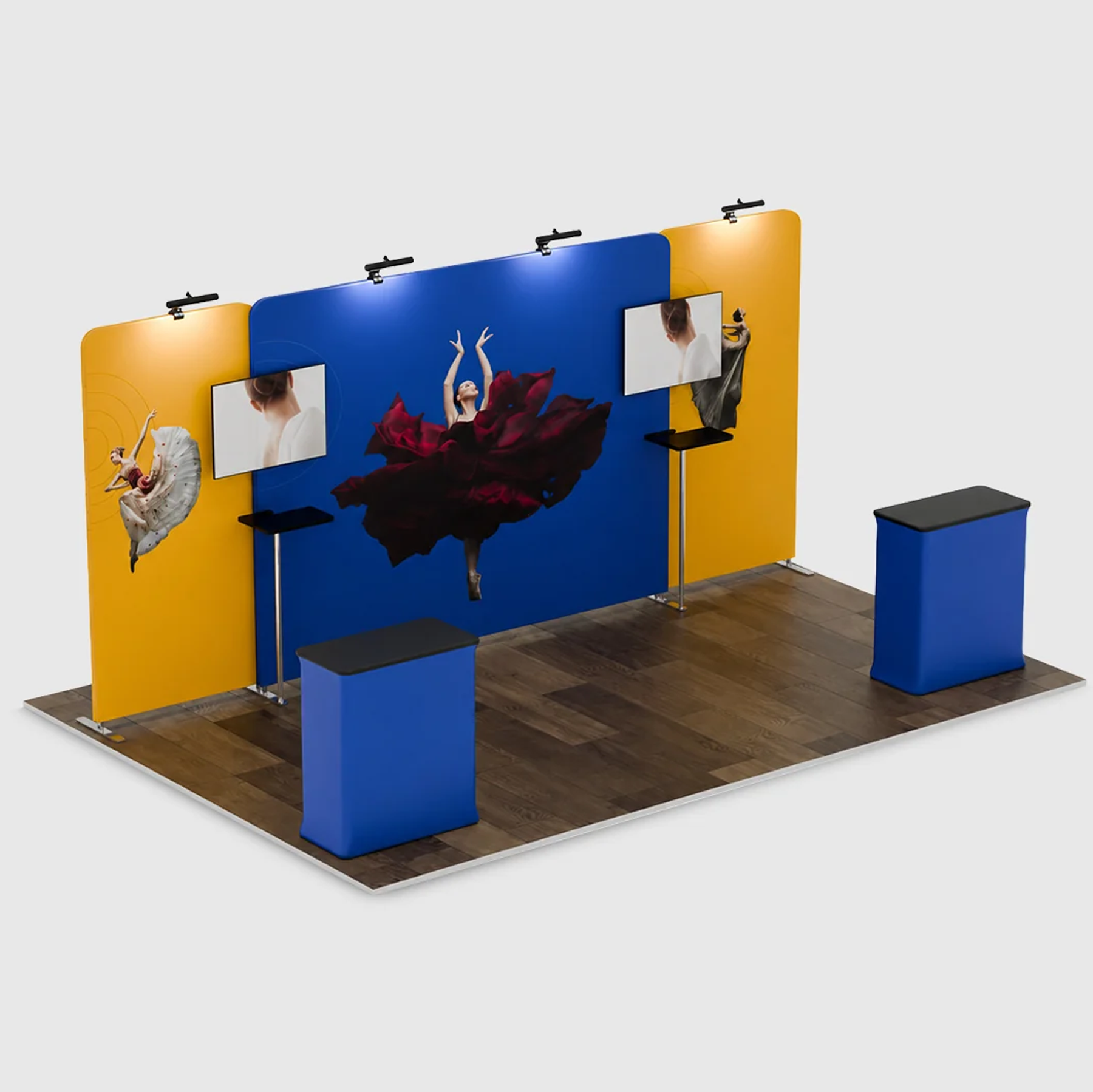 3x3m Straight Wall Booth Kit with Counter & TV Mount