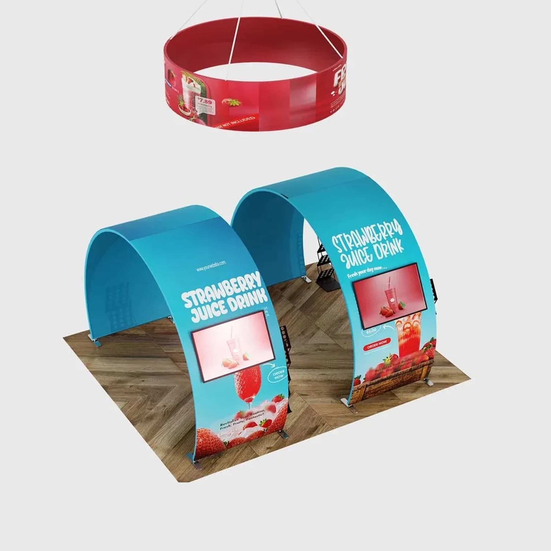3x6m Round Arch Booth Kit with 2 TV Mounts & Hanging Sign