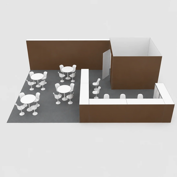 9x6m SEG Booth Kit with Enclosed Storage Room & 5 Counters