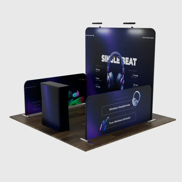 Ultimate 3m x 3m Booth Kit with Backwall, Side Walls, Counter, and Lights