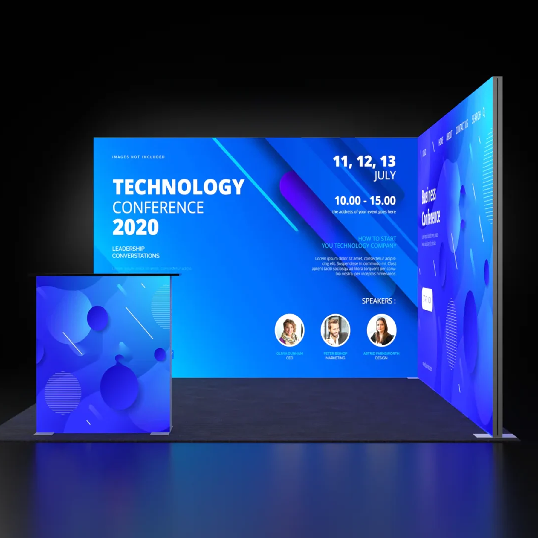 Backlit SEG L-Shape Booth Kit with Corner Sidewall & Counter