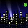 Cartoon like Illustration of Cityscape at night with search lights