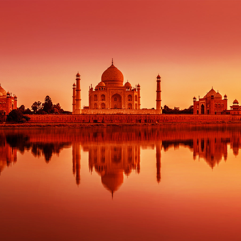 Taj Mahal During Sunset Reflected In Yamuna River