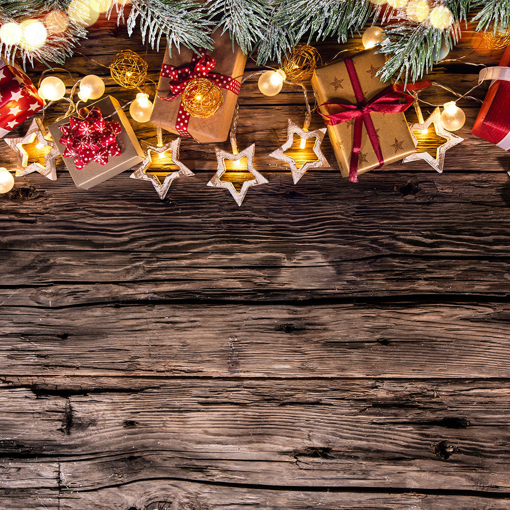 Christmas Decoration On Wooden Background Backdrop