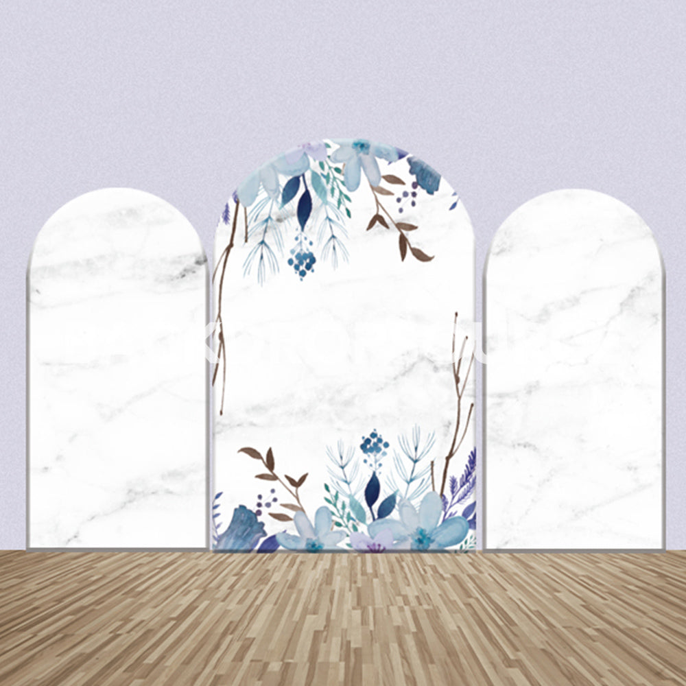 White Marble With Floral Arch Themed Party Backdrop Media Sets for Birthday / Events/ Weddings