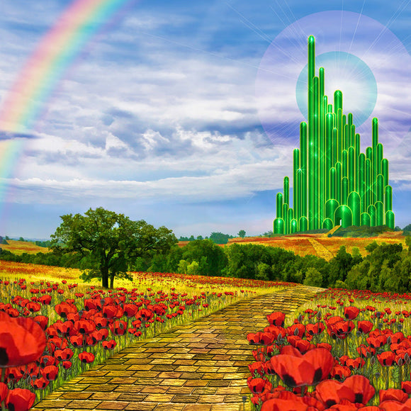 The yellow brick road leading to the Emerald City in the land of Oz Backdrop