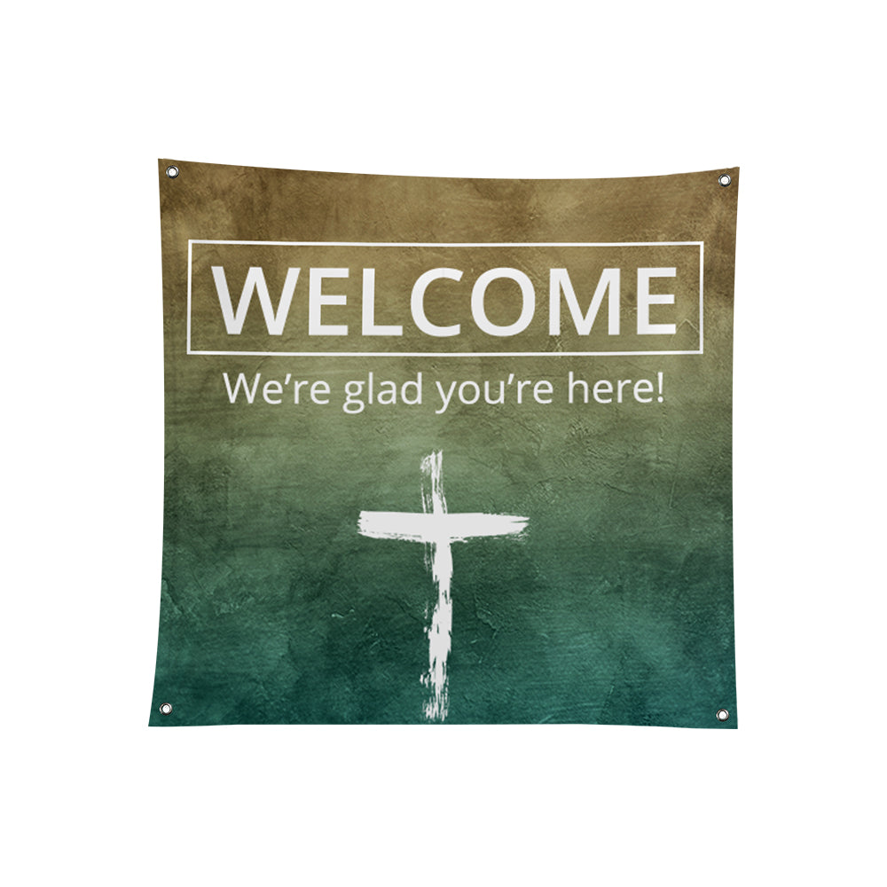 Bienvenido a la iglesia Nos alegramos de que esté aquí Pancarta de poliéster