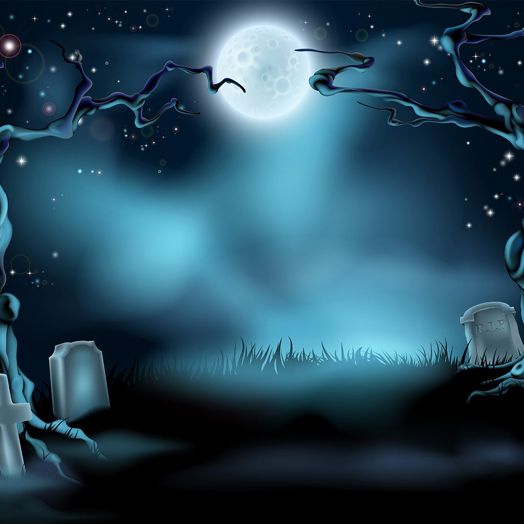 Dark Night Graveyard Halloween Backdrop