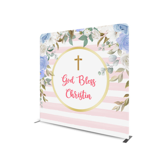 Baptism God Bless Christin Straight Tension Fabric Media Wall Backdrop