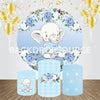 Blue Themed Cute Baby Elephant Event Party Round Backdrop Kit