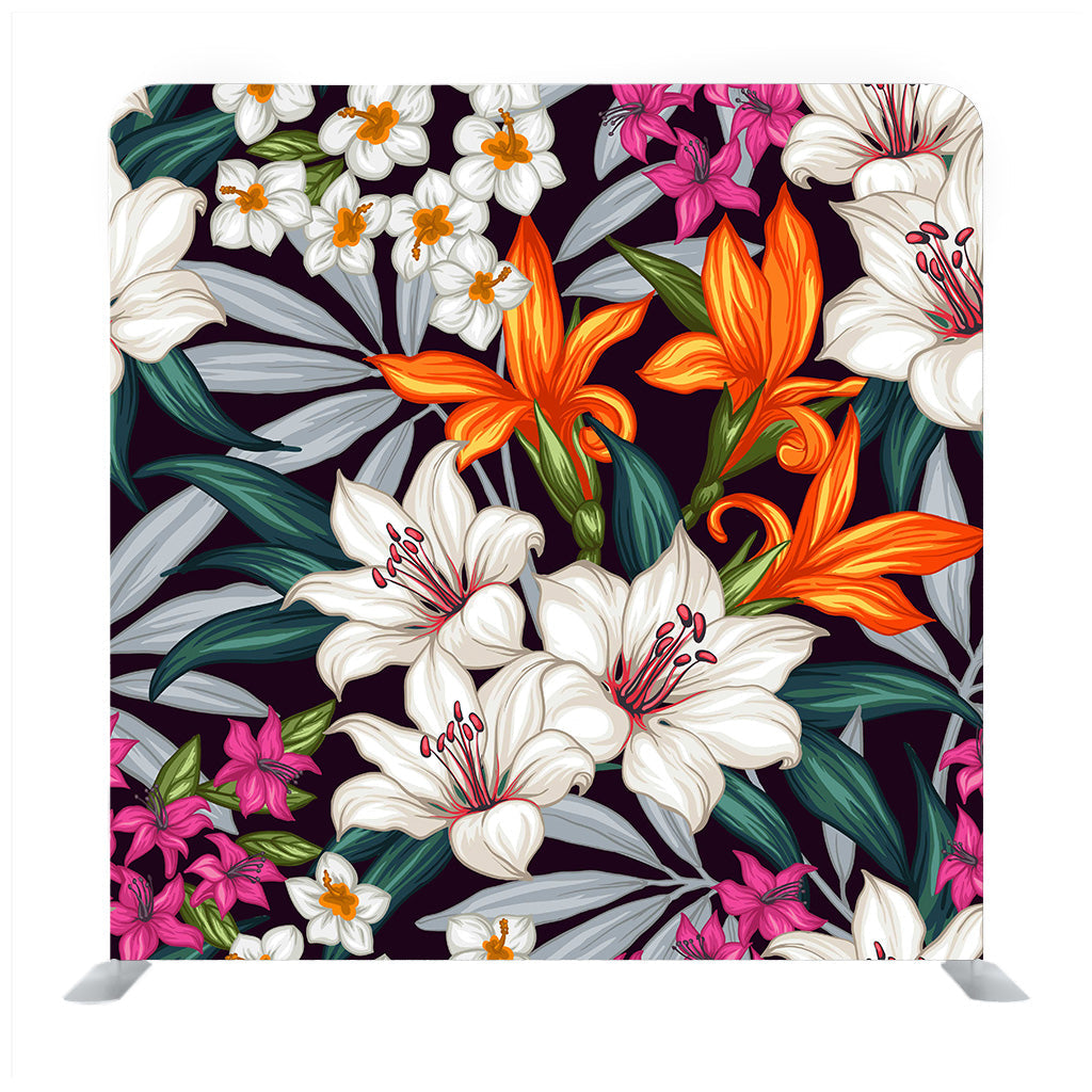 Exotic Pattern With Tropical Leaves And Flowers Background Media Wall